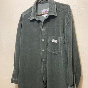 Vintage E.N.U.F. International Green Wide Ribbed Corduroy Button Up Shirt Size L